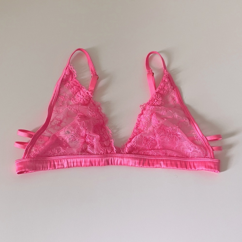 aerie Lace Bralette Eyelash Trim Pink